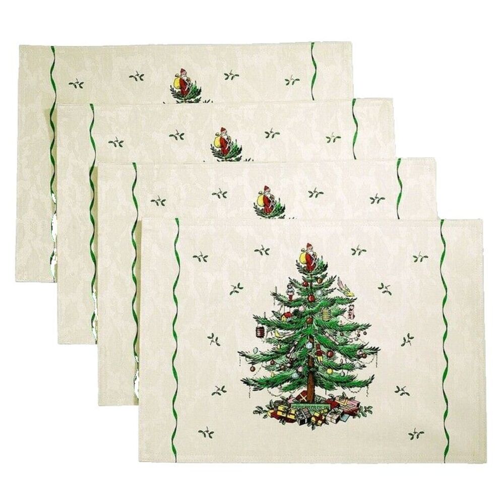 Avanti Linens Spode Christmas Tree Set 4 Placemats 13"x19" Fabric Machine Wash